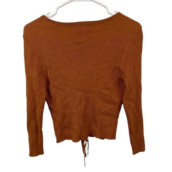 Danielle Bernstein Revolve Ribbed Rust Orange Tie Front Cardigan Rayon Nylon Siz - Picture 3 of 7